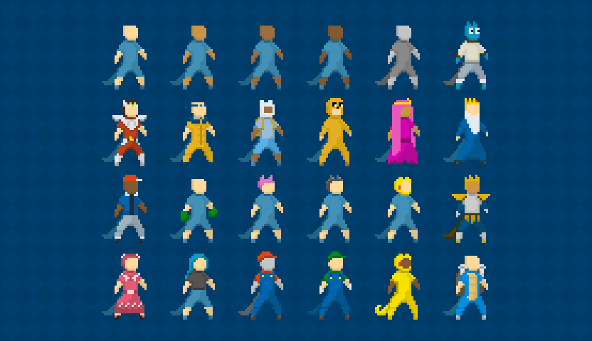 Character variation and "cosplays" in Pixel Art (Academic Project, All rights reserved to respective brands and characters.)